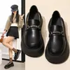 Mocasines Negros de Suela Gruesa para Mujer 2026 Nuevo Estilo de Primavera Zapatos que Aumentan la Altura para Combinar con Faldas Zapatos Slip-On con Hebilla JK para Mujer