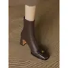 Nueva colección Otoño/Invierno 2025: botines de tacón grueso de camelia, botines elásticos ajustados, zapatos de tacón alto, botines de tacón alto de punta cuadrada talla grande para mujer