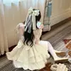 Diseño Super de Hada con Lazo y Mangas Cortas Volantes, Falda Abullonada de Princesa, Nuevo Estilo de Verano, Estilo Dulce de Primer Amor, Falda Corta Adelgazante que Cinch a la Cintura