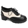 Zapatos Pequeños de Cuero Estilo Británico para Primavera y Otoño, Brogue con Bloques de Color Floral Quemado, Versión Coreana de Suela Gruesa, Tacones Gruesos Versátiles, Cierre Frontal con Cordones Retro
