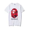 Marca de moda de venta caliente transfronteriza Cabeza de Mono Bape Camiseta de Manga Corta para Hombre Estampado de Letras Estilo Callejero Americano Algodón Puro Holgada Camiseta para Pareja
