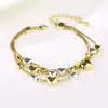 Pulseira feminina dourada tamanho coração estilo coreano separação de cores europeu e americano embalagem independente caixa com incrustação três camadas pequena atacado