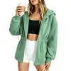 Jaqueta Casual com Capuz e Zíper de Cor Sólida de Comprimento Médio com Cordão na Cintura para Mulheres - Lançamento Outono/Inverno 2026 Europeu e Americano Amazon