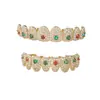 Grillz de Hip-Hop Transfronterizos con Diamantes Rojos y Verdes, Grillz Chapados en Oro con Circonitas Rojas y Verdes, Accesorios Dentales de Rap de Halloween de Moda