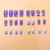 Estilo Chica Caliente Dulce y Fresca Estampado de Leopardo Degradado Uñas Portátiles Azul y Rosa Brillantes Láser Cortas Desmontables Puntas de Uñas Postizas Venta al por Mayor