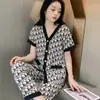 Pijama de Seda de Hielo para Mujer 2024 Nuevo Verano Delgado de Manga Corta Verano Algodón de Hielo Seda Estilo Ins Traje de Ropa para el Hogar