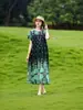 Elegante y moderno vestido de noche de algodón y seda de verano nuevo para madres de mediana edad y mayores, elegante vestido casual holgado para el hogar para mujer