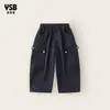 Roupas infantis Yingsibao coleção outono calças cargo infantis com grandes bolsos laterais, punhos ajustáveis, calças infantis de cor sólida