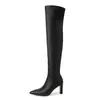 Botas de Cuero Elástico Hasta el Muslo para Mujer, Adelgazantes, por Encima de la Rodilla, Otoño Invierno, Nuevas Botas de Piel PU de Punta Fina con Tacón de Aguja, Botas por Encima de la Rodilla para Mujer 40