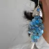 Aretes Pequeños de Disco Escama de Pez Azul, Ganchos para Orejas Vintage Retro, Aretes de Estilo Playa Exagerado de Nicho para Sesión de Fotos