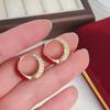[Baño de Oro Verdadero] Retro Nuevo Angkor Rojo Esmalte de Gota Circonita Microincrustada Anillo Pendientes Pendientes Doble Cara Usable