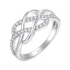 Anillo Corazón de Plata de Ley S925 con Circonita Transfronterizo Europeo y Americano Anillo de Plata de Ley de Gama Alta Nicho Fila de Anillos de Plata Trenzada con Diamantes