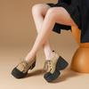 Zapatos de Cuero Genuino para Mujer, Redondos, con Cordones, que Aumentan la Altura 10 cm, Nuevo Color Primaveral, Bloques de Color, Estilo Británico, Zapatos de Cuero de Tacón Alto