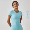 Roupa de Yoga para Exterior Feminina Primavera e Verão Manga Curta para Corrida Fitness Costas Nuas Pregueada Slim Fit Camiseta Esportiva