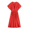 Venda quente transfronteiriça AliExpress moda nova primavera 2026 vestido midi plissado ombro a ombro manga curta 2965260
