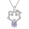 Colar de Prata Esterlina S925 para Mulheres de Comércio Exterior Transfronteiriço Europeu e Americano Desenho Animado Gatinho Gato Animal Moissanite Cor D Pingente de Um Quilate