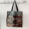 Bolsa de Lona Estampada Estilo Europeu e Americano Ins Grande Capacidade Portátil Bolsa Tote para Mamãe Bolsa de Ombro Fofa Coreana para Estudante