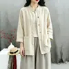 Nuevo Colorido Retro Chino Botón de Rana Zen Tai Chi Ropa para Mujer Estilo Nacional Holgado Tallas Grandes Meditación Ropa Lisa Cárdigan Ropa Exterior de Moda
