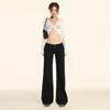 Jeans Negros de Cintura Baja Micro-Acampanados para Mujer Otoño 2025 Americanos Sexy Sueltos Elásticos No Ajustados al Pierna Pantalones Acampanados