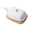 Venta Caliente Transfronteriza Cerámica Plato para Mantequilla de Mango Largo con Tapa Caja para Mantequilla Vajilla de Restaurante Queso Plato para Queso Plato para Mantequilla Soporte de Bambú