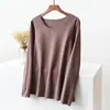 Roupa Íntima Térmica Derong para Mulheres 2023 Inverno Novo Estilo Coreano Slim Gola Redonda Manga Longa Camiseta Casual Feminina Camiseta de Base
