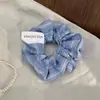 Faixa de cabelo grande listrada de azul coreana para cabelo de intestino grosso, corda de cabelo grande, menina fofa, elástico de borracha alta, cobertura de couro, adorno de cabeça