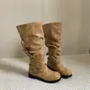 Botas largas de diseño otoño-invierno 2026, punta redonda, caña alta, nicho, pantorrilla ancha, por encima de la rodilla, botas de jinete, botas apiladas