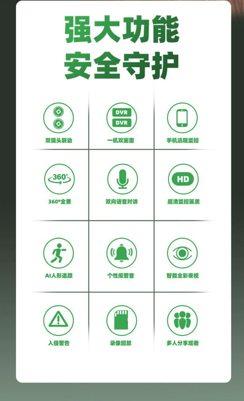 双镜头双目Camhipro海芯方案室内AI智能监控摄像头夜视