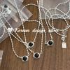 Collar de Plata Esterlina S925 con Colgante Ovalado de Ágata Negra y Oliva, Joyería de Plata, Bisel de Celebridad de Internet Dongdaemun, Corea del Sur, para Mujer