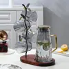Botella de agua fría para el hogar con patrón de glaciar de aspecto elegante, gran capacidad, botella de agua de vidrio transparente, resistente a altas temperaturas, juego de botella de agua fría simple