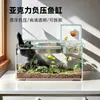 Cilindro de Presión Negativa Acrílico Tanque para Pez Betta Adorno de Paisajismo Decoración Juego Completo Sala de Estar Pequeño Creativo Escritorio Mini Acuario