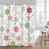 Exclusivo transfronteiriço: Cortina de chuveiro de banheiro com padrão de floco de neve de Natal colorido, não requer perfuração, vem com 12 ganchos