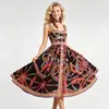 Vestido Estilo Boho Estampado com Alça Fina Decote Quadrado Cintura Marcada Saia Midi Emagrecedora para Passeios e Festas Roupas Femininas Dropshipping