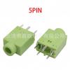 PJ-358 Conector vertical de 3.5 mm para audífonos de cinco pines a 180 grados, cabezal de cobre, 5 pines, base de audio con lengüetas