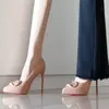 Versión de cuero suave~Zapatos de tacón alto de aguja con punta y hebilla en V de suela roja negra franceses para mujer, primavera y otoño, con plataforma impermeable, corte bajo, tacones de aguja formales