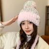 Gorro de punto de color mixto coreano para mujer en otoño e invierno, engrosado, a prueba de frío y cálido, versátil, favorecedor del rostro, gorro Lei Feng pequeño para proteger las orejas