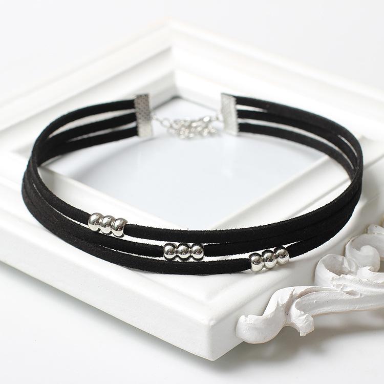 创意款饰品 速卖通爆款 韩国绒项链 多层手工圆珠颈链 choker项圈