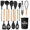 Juego de Utensilios de Cocina Antiadherentes de Silicona Cucharón para Sopa Espátula Juego de 12 Piezas Espátulas Cucharas Raspadores con Mango de Acero Inoxidable Hogar