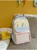 Mochila Nueva para Niña Patchwork de Lunares Azul Claro y Crema con Orejas de Conejo y Lazo, Mochila Estudiantil Estilo Chica Suave