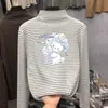 Camiseta Térmica de Felpa para Niña Otoño/Invierno Nuevo Estilo Camiseta de Manga Larga Infantil Ropa Interior Elegante para Bebé Top de Rayas de Cuello Alto