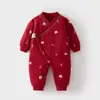 Mono Acolchado Rojo para Recién Nacido Bata de Bebé Más Algodón Festivo Traje de Monje para Recién Nacido 60g Ropa para Bebé