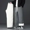 Pantalones de Chándal de Forro Polar para Hombre Otoño e Invierno Pantalones Gruesos de Cachemira Pantalones Rectos Holgados para Hombre Pantalones Deportivos Casuales de Invierno