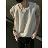 Chaleco de Seda de Hielo Texturizado para Hombre Verano Delgado Estilo Perezoso Suelto Sisa Rayada Marca de Moda Versátil Camiseta sin Mangas Chaleco
