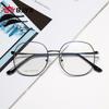 Gafas de lectura de marca BJYX, montura redonda completa, para negocios, ultraligeras, ultratransparentes, de color sólido, de metal, de alta calidad, con protección contra la luz azul y espejo plano.