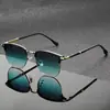 Gafas de sol metálicas estilo retro, un accesorio sofisticado y de moda para mujer, también adecuadas para hombre, con montura cuadrada y diseño de media montura, que brindan excelente protección solar