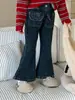 Jeans Acampanados Retro Estilo Coreano para Niñas Yuyu Princess, Pantalones de Campana Adelgazantes de Cintura Alta para Niños de Otoño