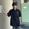 Camisa Branca de Manga Curta com Ombreiras Masculina de Alto Padrão Gola Cubana dk Terno Vestuário de Tensão Manga 7 Pontos para Verão
