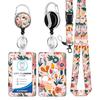 Cordão de poliéster arco-íris com fivela de puxar fácil, padrão de mármore com aplicação de folha de ouro redonda, porta-cartão de PVC com estampa floral