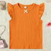 Camiseta Nueva Estilo Transfronterizo 2026 para Niñas de 2 a 6 Años con Lazo y Bordes Fruncidos, Top y Camiseta Básica de Manga Corta de Color Sólido para Niños