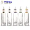 Botella de Vidrio para Esencia de Hombro Plano de 30 ml con Color Degradado y Anillo de Doble Capa, Botella Cosmética, Botella Gotero para Líquido Original, Botella Dispensadora de Aceite Esencial